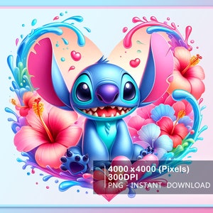 ステッチ ハート シェイプ フローラル サマー デザイン PNG、ステッチ フローラル PNG、サマー バイブス PNG、昇華デザイン、Png デジタル ダウンロード