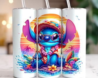 Colorful Stitch Summer Tumbler Wrap, Cartoon Movie Tumbler, 20oz Skinny Tumbler, Summer Vibes, Beach Tumbler Wrap, Png Digital Download