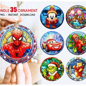 Cartoon Weihnachtsverzierung Bundle, Buntglas Dateien mit hoher Auflösung, Buntglas PNG, Cartoon Weihnachtsverzierung, Runde Verzierung Png
