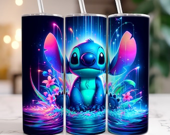 Stitch Neonlicht 20 Unzen Skinny Tumbler Wrap, Stitch 20 Unzen Tumbler Wrap, Cartoon Film Tumbler Wrap, Tumbler Sublimation, Png Herunterladen