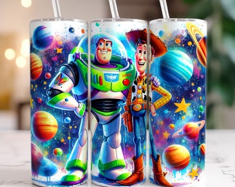 Buzz Lightyear y Woody Planet Tumbler Wrap, vaso flaco de 20 oz, vaso Toy Story, envoltura de vaso de dibujos animados PNG Descarga digital