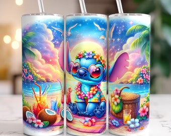 Stitch Beach Vibes Tumbler, Colorful Cartoon Tumbler Wrap, 20oz Tumbler Wrap, Summer Beach Tumbler, Floral Tumbler, Digital File PNG