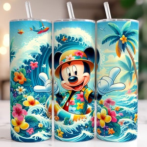Vintage Mickey Summer Beach Tumbler, 20oz Skinny Tumbler, Cartoon Summer Vibes Tumbler, Beach Tumbler, Sublimacja Png, Natychmiastowe pobieranie