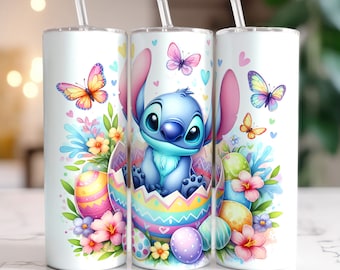 Söt stygn påsk png, stygn påskägg png, påsk png, påsk 20oz smal tumbler, hel tumbler i omslag, stygn kanin png direktnedladdning