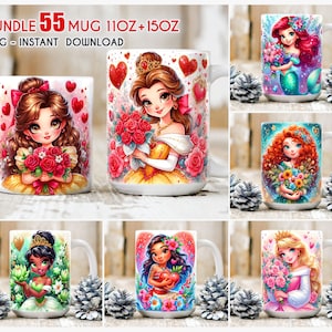 Bundle 55+ Princess Mug Wrap, Cartoon Bundle Mug Wrap, 11oz 15oz Mug Wrap, Mug Sublimation, Mug Png Download, Instant Download, Bundle mug