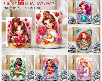 Bundle 55+ Princess Mug Wrap, Cartoon Bundle Mug Wrap, 11oz 15oz Mug Wrap, Mug Sublimation, Mug Png Download, Instant Download, Bundle mug