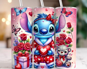 Valentines Cartoon 20 oz Skinny Tumbler Png, Happy Valentines Day 20oz Tumbler Png, Valentines Day Straight and Taper Tumbler Wrap