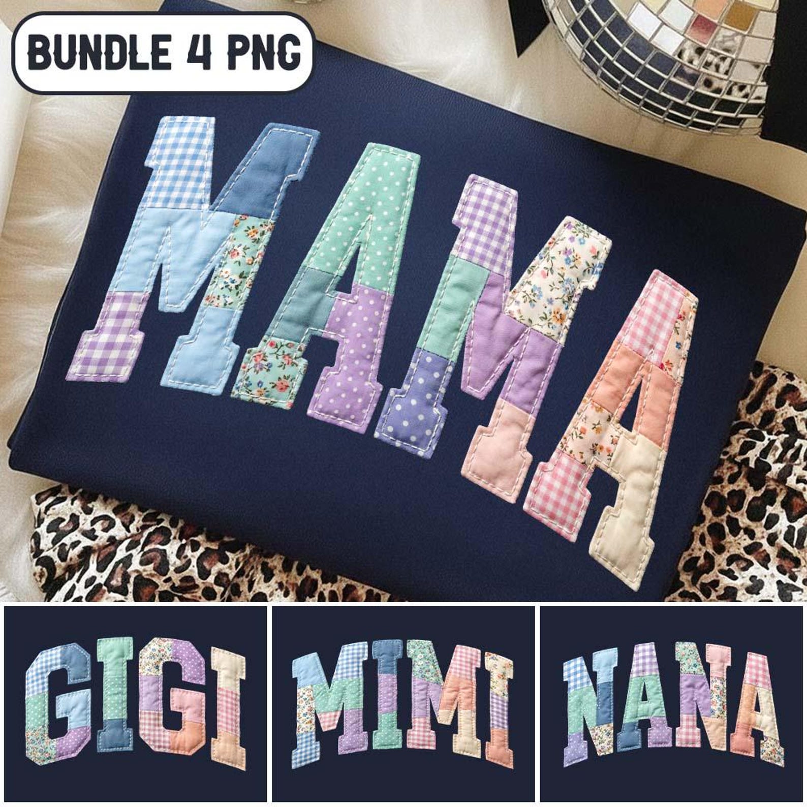 Patchwork Floral Mama Png Bundle, Grandma Core Png, Faux Embroidered ...