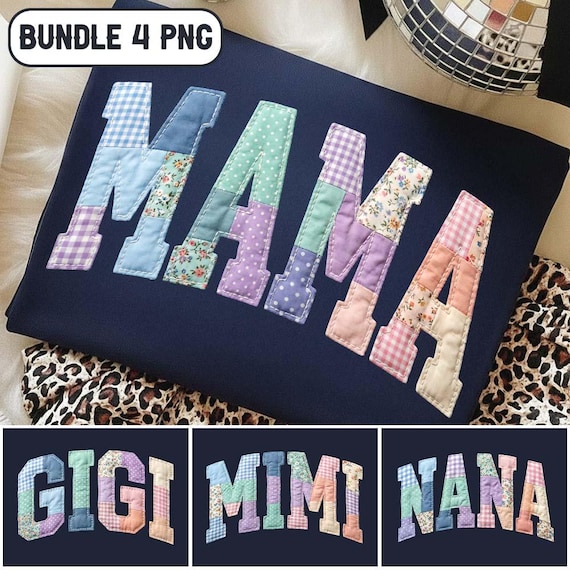 Patchwork Floral Mama Png Bundle, Grandma Core Png, Faux Embroidered Mom Shirt Design, Varsity Mom Png,Quilt Patchwork Mama Png, Cottagecore