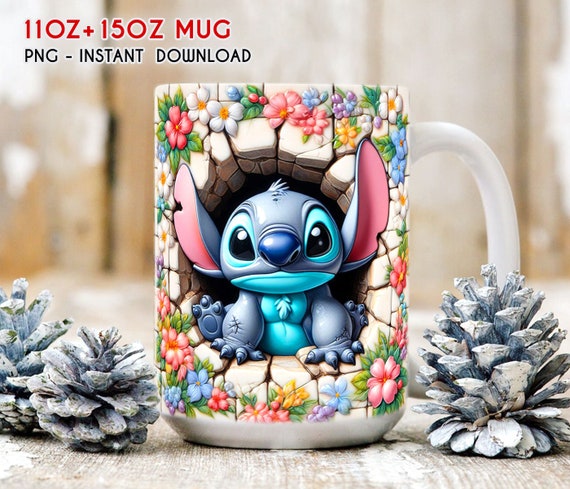 Stitch Mug Wrap, 11oz 15oz Mug Wrap, Cartoon Floral Mug Wrap, Mug Sublimation, Spring  Mug Wrap, Stitch Mug Wrap Png, Instant Download