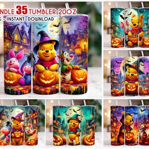 Envoltura de vaso de Halloween de Pooh y sus amigos PNG, vaso de Pooh de 20 oz, temporada espeluznante de Halloween PNG, otoño de Halloween PNG
