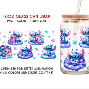 Stitch Can Glass Wrap, 16oz Libbey Glass Can, Can Glass Wrap, cartoon 16oz, Can glass wrap PNG Digital Download