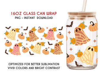 Spooky Conchas 16oz Libbey Glass Can, Pumpkins, Mexican Pan Dulce Ghost, Dia de Muertos, Conchas Ghost, Cafecito, Fall Vibes Png Download
