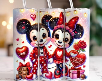 Retro Cartoon Mouse Couple Valentine Tumbler Wrap, 20oz Tumbler Wrap, Valentine Skinny Tumbler Png, Sublimation Png, Valentine png File