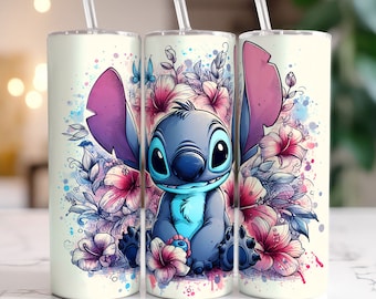 Stitch 20oz Tumbler, 20oz Skinny Tumbler, Cartoon Tumbler Wrap, Beach Tumbler Sublimation, Full Tumbler Wrap, Tumbler Png