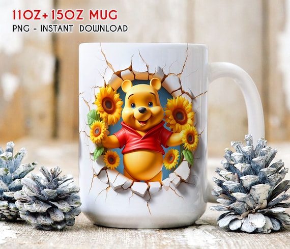 3D Cute Bear Floral Spring Mug, 3D Pooh Bear Mug, 11oz 15oz Mug, Spring Mug Wrap, Mug Sublimation, Instant Download