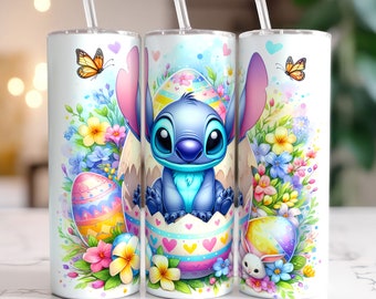 Söt stygn påsk png, stygn påskägg png, påsk png, påsk 20oz smal tumbler, hel tumbler i omslag, stygn kanin png direktnedladdning