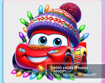 Lightning Mcqueen Christmas Lights Png, Cartoon Cars Christmas png, Christmas Png, Cars Winter Vibes Png Digital Download