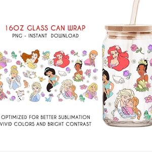 Princess Can Glass Wrap Png, 16 Unzen Libbey Can Glass, Prinzessin Tumbler, Can Glass Wrap, Cartoon Can Glass Png, Png-Datei