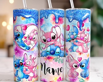 Personalized Stitch Valentine Tumbler Wrap, 20oz Skinny Tumbler Png, Valentine Couple Tumbler Sublimation,Full Tumbler PNG Digital Download