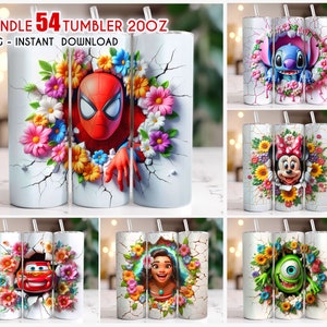 Bundle 54 Frühling Cartoon Tumbler Wrap, 3D Frühling Blumen Becher, 3D Cartoon Tumbler Wrap, Sublimation Design, Instant Download