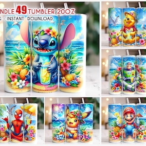 Zestaw 49 PNG Postacie z kreskówek Letni Tumbler Wrap, Letni Tumbler Wrap, 20oz Skinny Tumbler, Beach Tumbler, Tumbler Png Pobierz