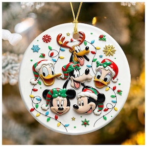 3D Ceramic Effect Cartoon Ornament Png, Mouse And Friends Ornament Sublimation, Ornament Home Decor Design, Christmas Ornament Png