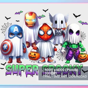 Avengers Cute Ghost Super Spooky Season Png, Trendy Halloween Png, Ghost Sublimation, Halloween Cartoon Png, Halloween Trip