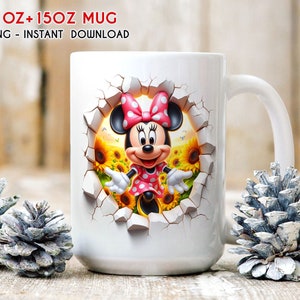 3D Cute Cartoon Mouse Floral Spring Mug Wrap, 11oz 15oz Mug Wrap, 3D Mug Sublimation, Mug Wrap PNG, 3D Mug Png Instant Download