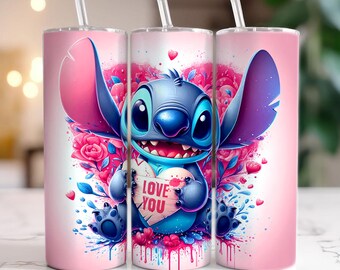 Stitch Floral Valentine Tumbler Wrap, 20 Unzen Skinny Tumbler, Happy Valentine Tumbler Wrap, Full Tumbler Wrap Png, digitaler Download
