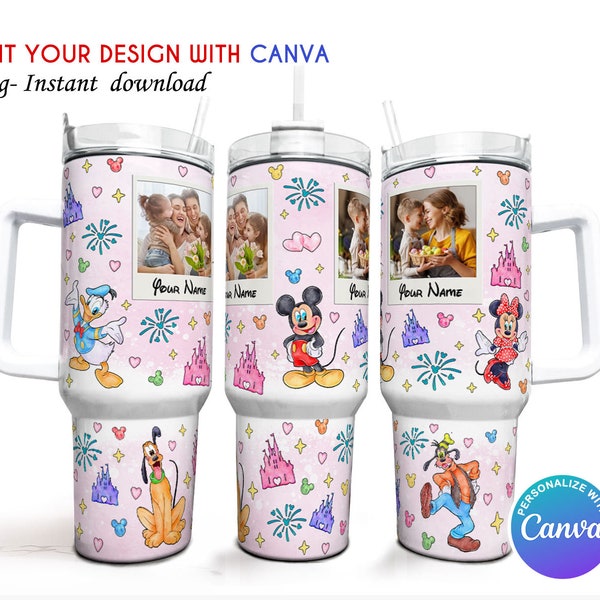 Personalized Family Memory Photo Magic Castle Tumbler, 40oz Quencher Tumbler Wrap, Magic Kingdom Tumbler PNG, Canva Template, Canva Editable