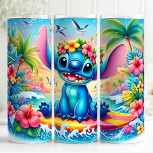 Stitch Summer 20oz Tumbler, 20oz Skinny Tumbler, Cartoon Tumbler Wrap, Beach Tumbler Sublimation, Full Tumbler Wrap, Tumbler Png zdjęcie 4