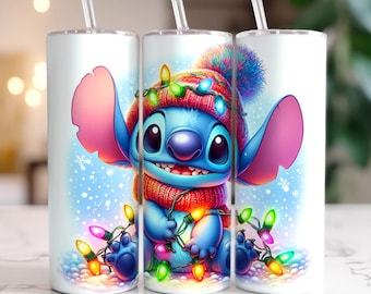 Stitch Christmas Lights Tumbler Png, Christmas Vibes Tumbler Wrap, Tumbler magro da 20 once, Tumbler di Natale Wrap Download digitale