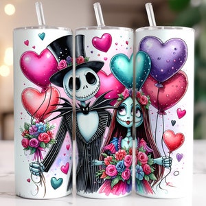 Jack And Sally Tumbler Wrap, Nightmare Before Tumbler, Couple Valentine, Cartoon Valentine Tumbler, Full Tumbler Wrap, Instant Download
