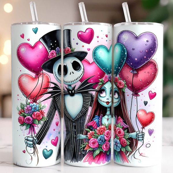 Jack And Sally Tumbler Wrap, Nightmare Before Tumbler, Couple Valentine, Cartoon Valentine Tumbler, Full Tumbler Wrap, Instant Download