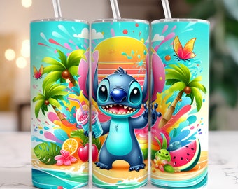 Vintage Stitch Fresh Summer Tumbler, 20oz Skinny Tumbler, Stitch Colorful Png, Beach Tumbler, Summer Vibes, Png Digital File