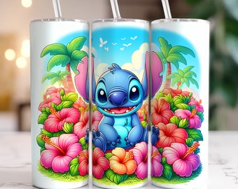Summer Colorful Stitch 20oz Skinny Tumbler, Summer Vibes Tumbler Wrap, Full Tumbler Wrap, Beach Tumbler, PNG Digital Download