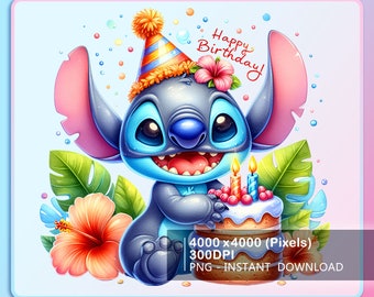 Stitch Cumpleaños Splash Diseño Png, Cumpleañera/Cumpleañero Png, Cumpleaños de dibujos animados Png, Cumpleaños Familia Png, Descarga instantánea