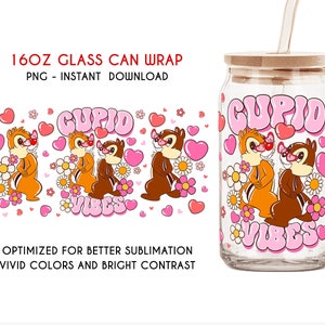 Cartoon Valentine 16oz Can Glass, Valentine Can Glass Wrap, Cartoon Cupid Vibes Png, Valentine Png, Retro Valentine Png, Can Glass Wrap PNG