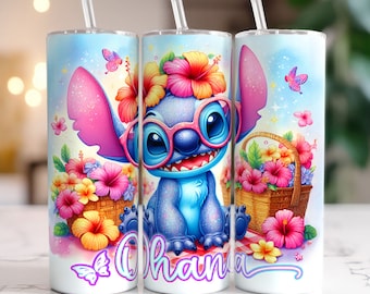 Custom Name Stitch Floral Tumbler Png, Stitch 20oz Tumbler Wrap, Full Tumbler Wrap, Personalized Tumbler Png, Instant Download
