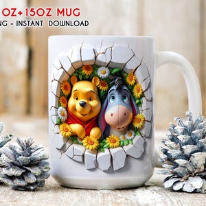 3D Cartoon Frühlingsbecherverpackung, 11 Unzen 15 Unzen Becherverpackung, Karikaturbecher Sublimation, 3D-Becherverpackung, Pooh Bär Becherverpackung, Frühlingsbechergeschenk, digitaler Download