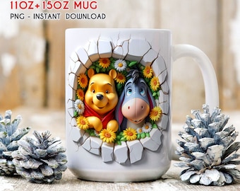 3D Cartoon Spring Mug Wrap, 11oz 15oz Mug Wrap, Cartoon Mug Sublimation, 3D Mug Wrap, Pooh Bear Mug Wrap, Spring Mug Gift, Digital Download