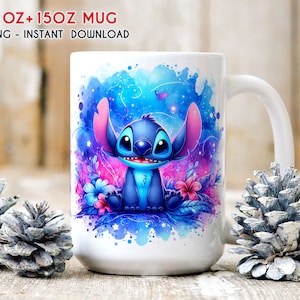 Stitch Floral Spring Mug Wrap, 11oz 15oz Mug Wrap, Mug Sublimation, Mug Wrap, Mug Png Instant Download, Mug Gift, Mug Print