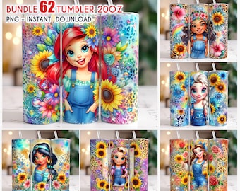 Bundle Princess Harvest Floral Tumbler Wrap, 20oz Skinny Tumbler, Princess Tumbler Wrap png, Tumbler Sublimation,Princess floral Tumbler PNG