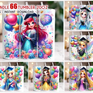 Pacote 65+ Princess Graduation Tumbler Wrap, 20oz Skinny Tumbler, Graduation Png Bundle, Proud Senior Png, Class of 2024 Tumbler PNG