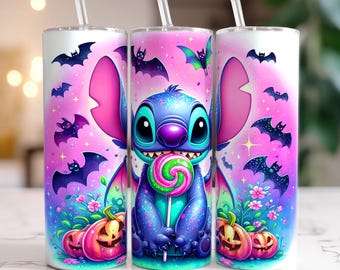Stitch Halloween Tumbler Wrap, 20oz Stitch Tumbler, Full Tumbler Wrap, Spooky Stitch Tumbler, Glitter Tumbler Wrap, Png digital file