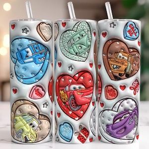 3D opgeblazen auto's Kid Movie Tumbler, Cartoon Valentine Tumbler, Cars Cartoon Tumbler, 3D Valentine Heart Tumbler, digitaal bestand, Instant Download