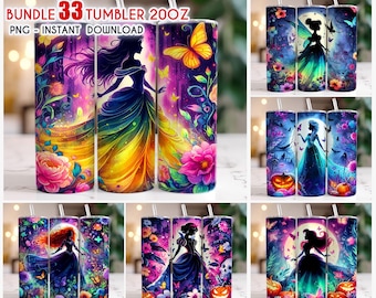 Bundle 33 PNG Princess Tumbler, Cartoon Tumbler Wrap, 20oz Skinny Tumbler, Full Tumbler Wrap, Tumbler Sublimation, Digital Download