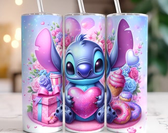 3D Cartoon Valentine Tumbler Wrap, niedlicher Cartoon Valentine Snack Tumbler, glücklicher Valentinstag, Valentine Png, digitaler Download