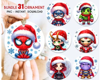 Superhelden Weihnachten Runde Ornament, Spiderman Ornament, Avengers Weihnachten Runde Ornament PNG Bundle, Trendy Ornament Weihnachten PNG